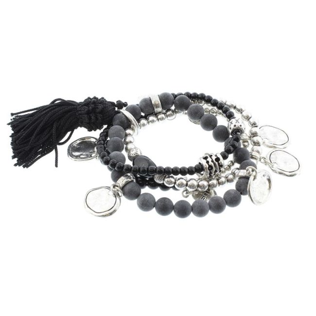 PULSERA 4 TIRAS CUENTAS METAL PIEDRAS