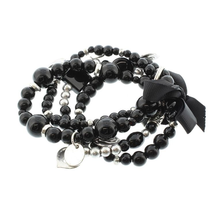 BRACELET 4 STRIPS METAL STONE BEADS