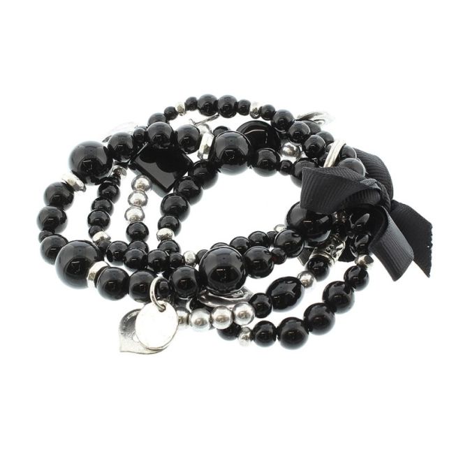 PULSERA 4 TIRAS CUENTAS METAL PIEDRAS