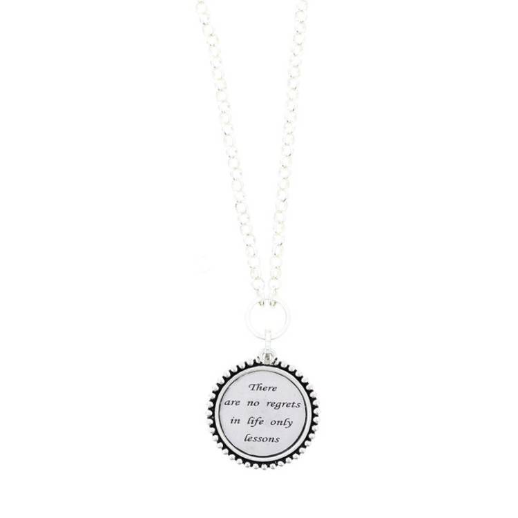 LONG NECKLACE METAL BEADS MATT CRYSTAL "There are no regrets in life only lessons"