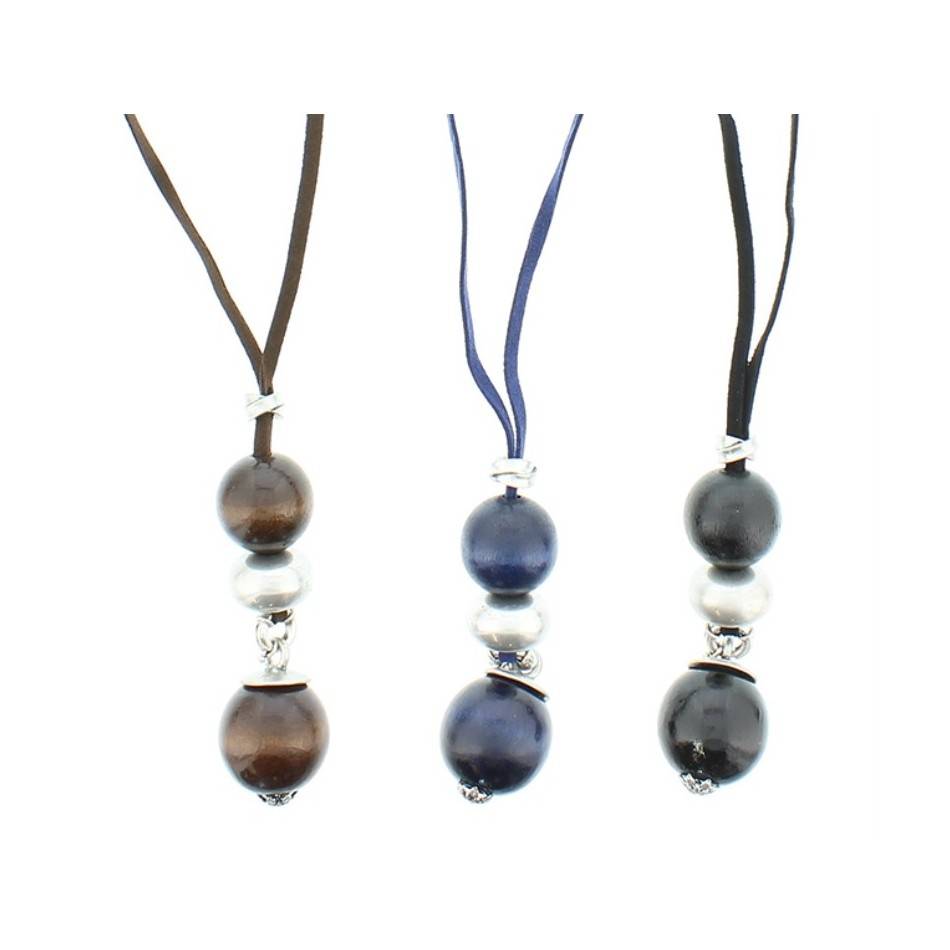 LONG NECKLACE METAL WOOD PENDANT