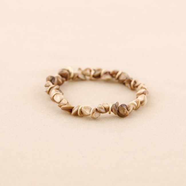 PULSERA ELÁSTICA CUENTAS  NÁCAR METAL