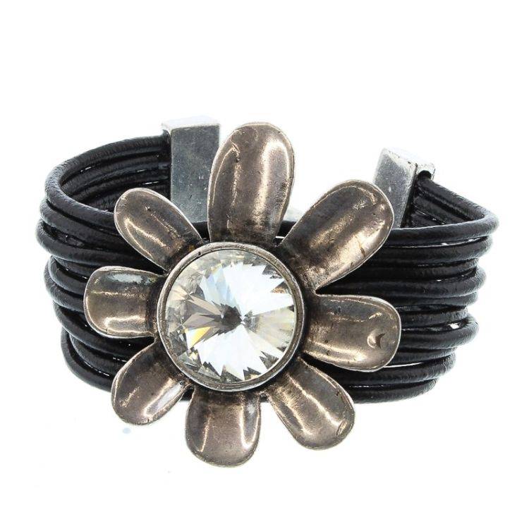 CRYSTAL METAL LEATHER BRACELET