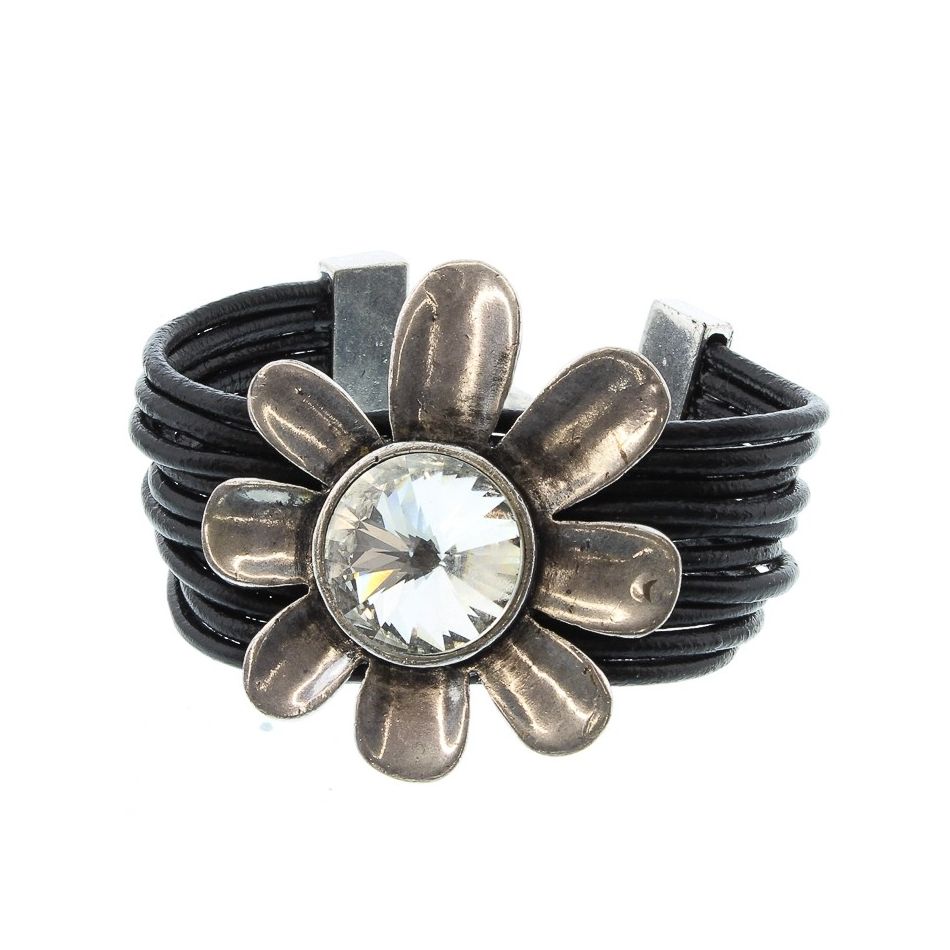 PULSERA CUERO METAL CRISTAL