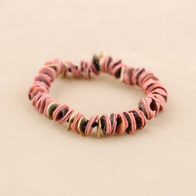 PULSERA ELÁSTICA CUENTAS  NÁCAR METAL