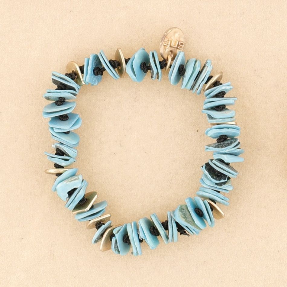 PULSERA ELÁSTICA CUENTAS  NÁCAR METAL