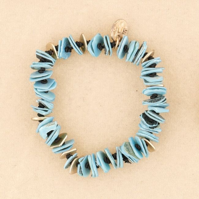 PULSERA ELÁSTICA CUENTAS  NÁCAR METAL