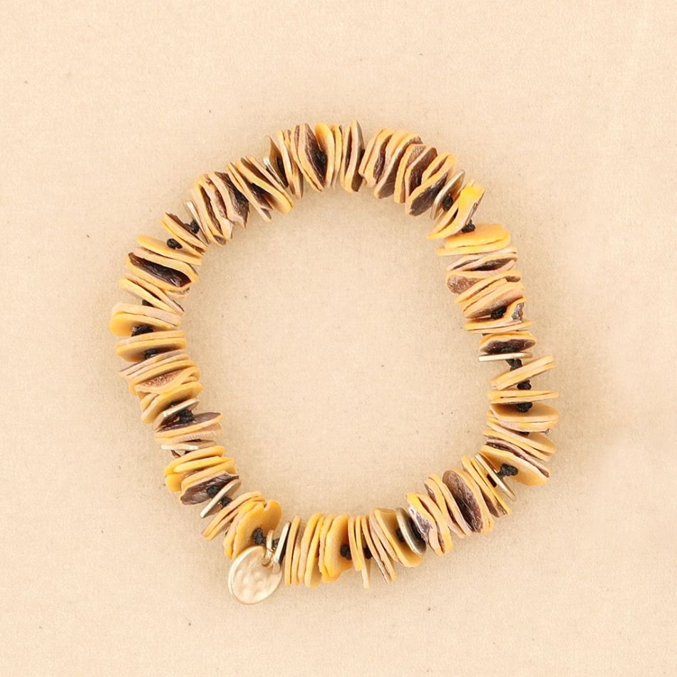 PULSERA ELÁSTICA CUENTAS  NÁCAR METAL