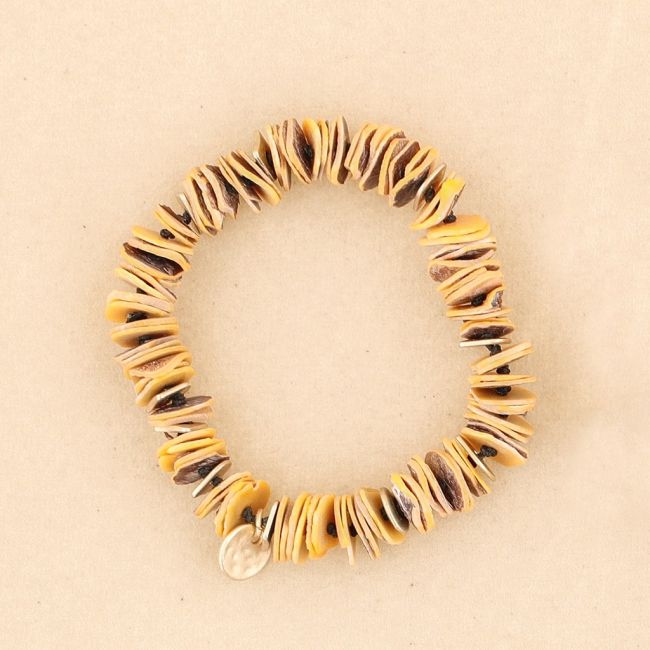 PULSERA ELÁSTICA CUENTAS  NÁCAR METAL