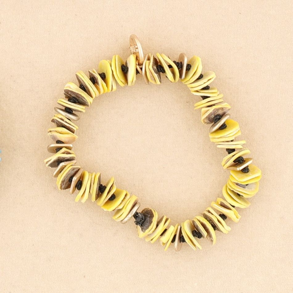PULSERA ELÁSTICA CUENTAS  NÁCAR METAL