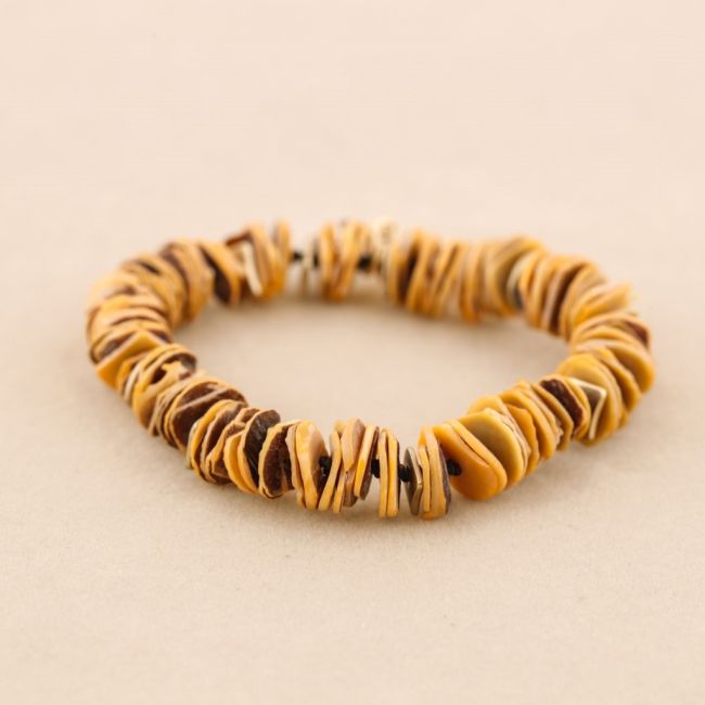 PULSERA ELÁSTICA CUENTAS  NÁCAR METAL
