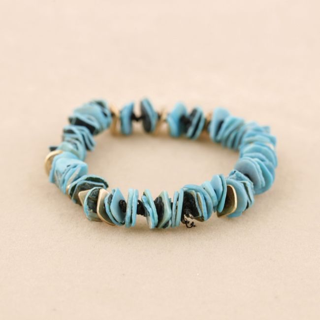 PULSERA ELÁSTICA CUENTAS  NÁCAR METAL
