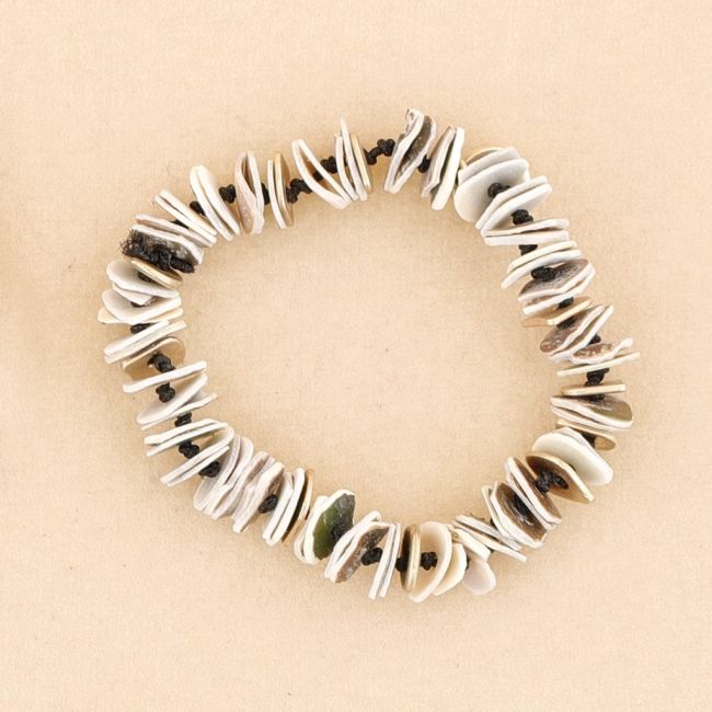 PULSERA ELÁSTICA CUENTAS  NÁCAR METAL