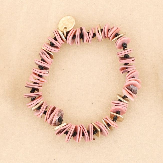 PULSERA ELÁSTICA CUENTAS  NÁCAR METAL