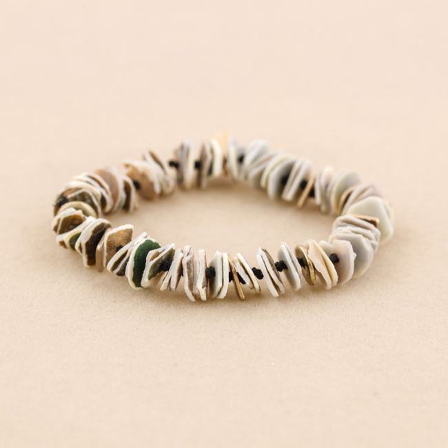PULSERA ELÁSTICA CUENTAS  NÁCAR METAL