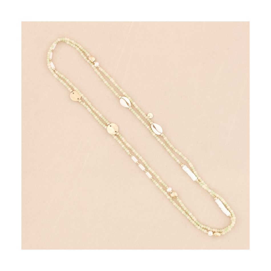 COLLAR LARGO CUENTAS CRISTALES CONCHAS