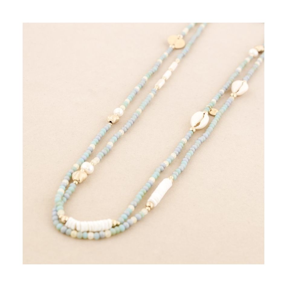 LONG NECKLACE CRYSTAL BEADS SHELLS