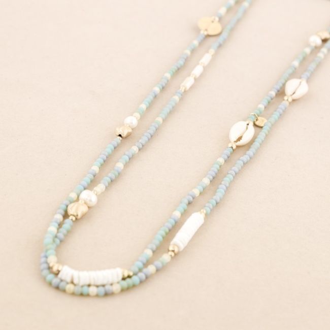 LONG NECKLACE CRYSTAL BEADS SHELLS