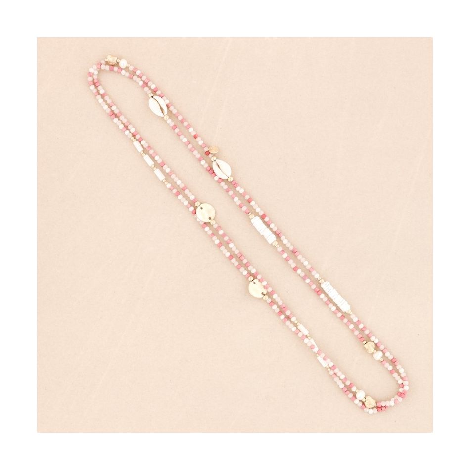 COLLAR LARGO CUENTAS CRISTALES CONCHAS