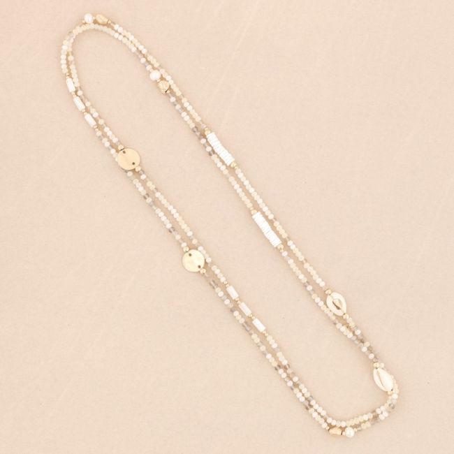 COLLAR LARGO CUENTAS CRISTALES CONCHAS