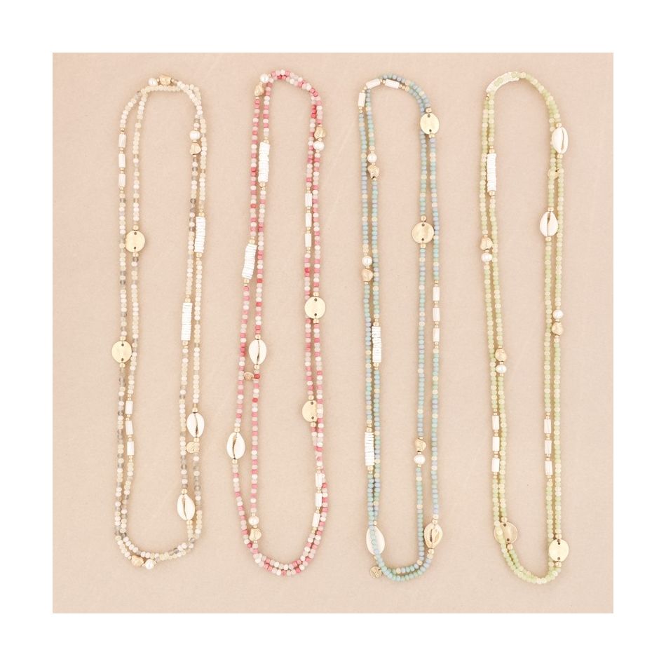 COLLAR LARGO CUENTAS CRISTALES CONCHAS