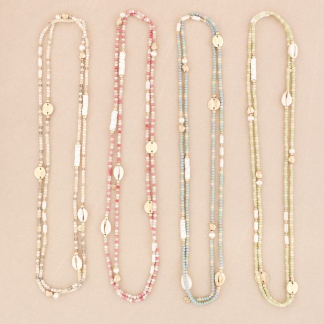 COLLAR LARGO CUENTAS CRISTALES CONCHAS