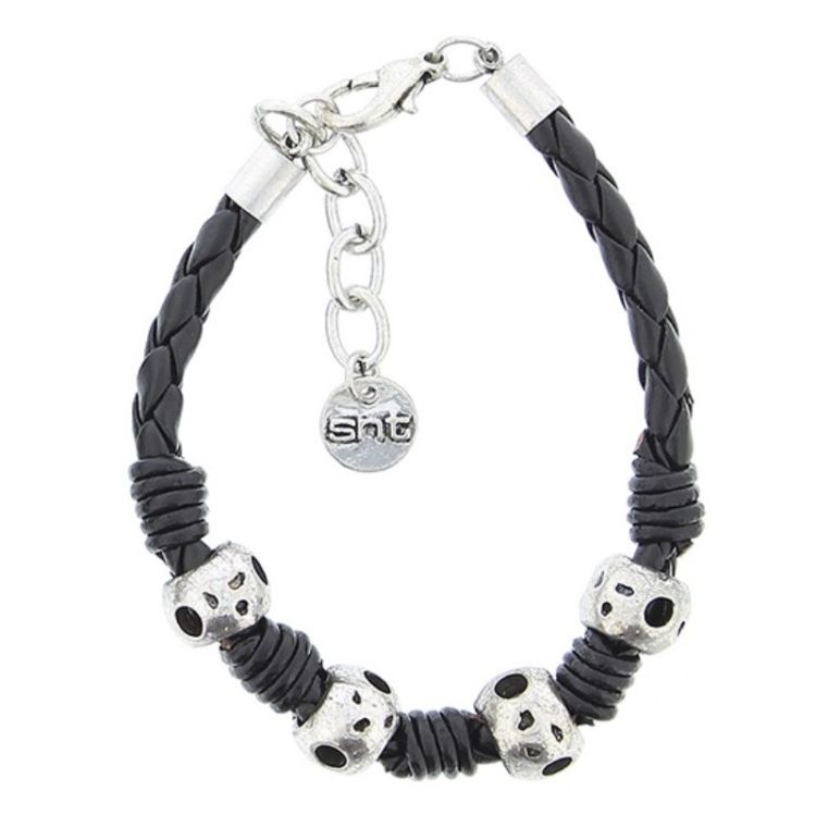 BRAIDED LEATHER BRACELET WITH BEADS