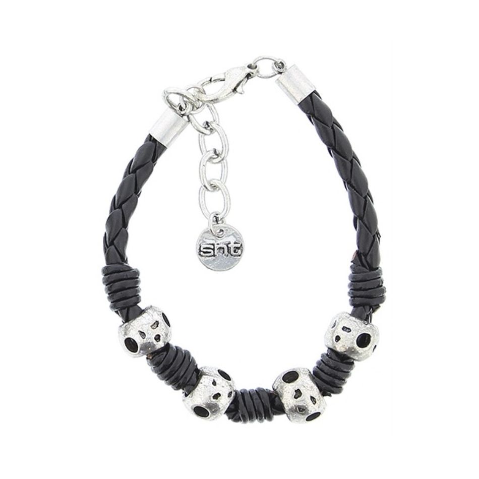 PULSERA CUERO TRENZADO CUENTAS