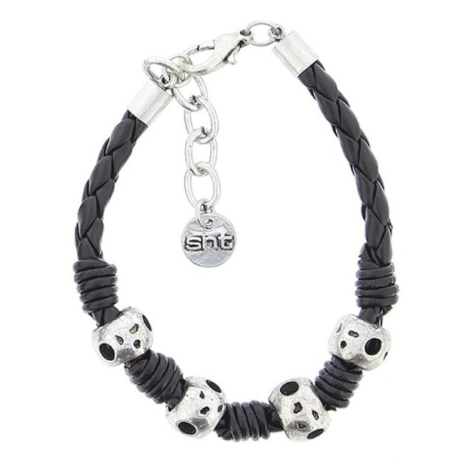 PULSERA CUERO TRENZADO CUENTAS
