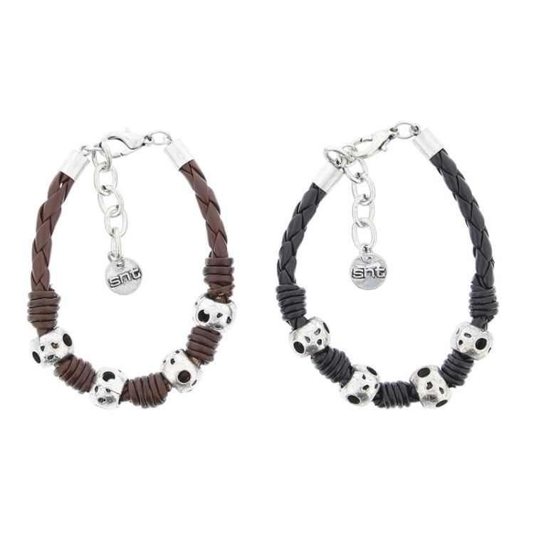 PULSERA CUERO TRENZADO CUENTAS 2