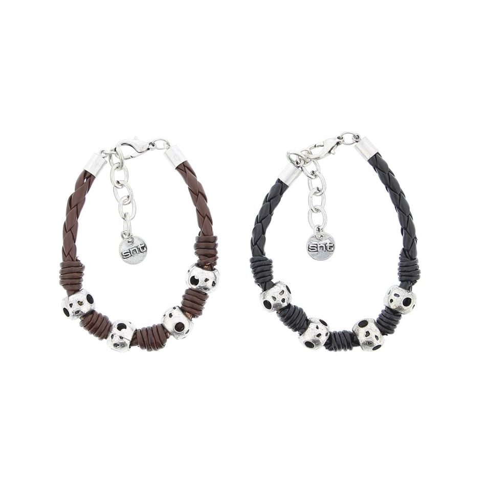 PULSERA CUERO TRENZADO CUENTAS