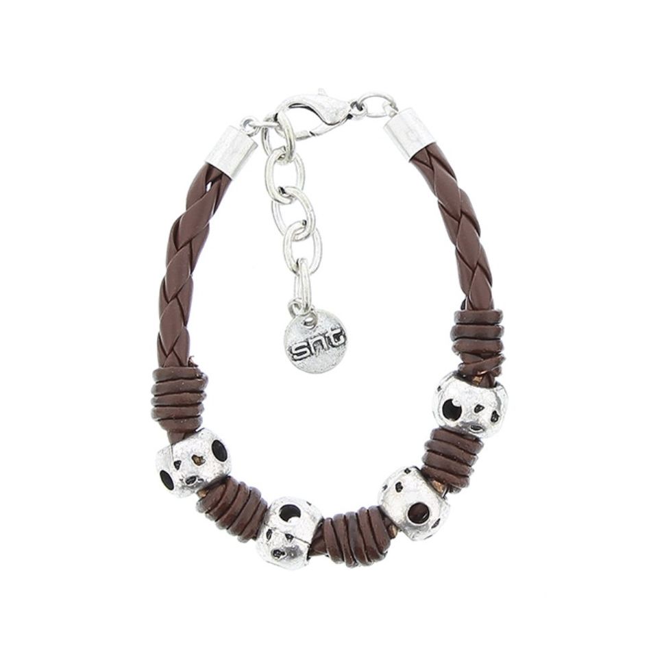 PULSERA CUERO TRENZADO CUENTAS