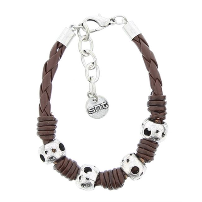 PULSERA CUERO TRENZADO CUENTAS