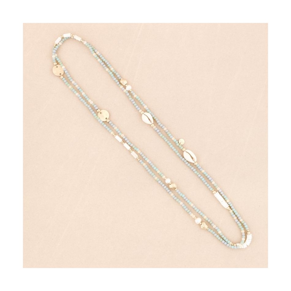 LONG NECKLACE CRYSTAL BEADS SHELLS