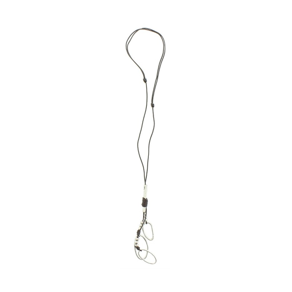COLLAR LARGO CUERO CUENTAS METAL