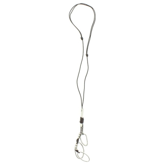 COLLAR LARGO CUERO CUENTAS METAL