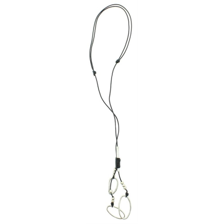 COLLAR LARGO CUERO CUENTAS METAL 2