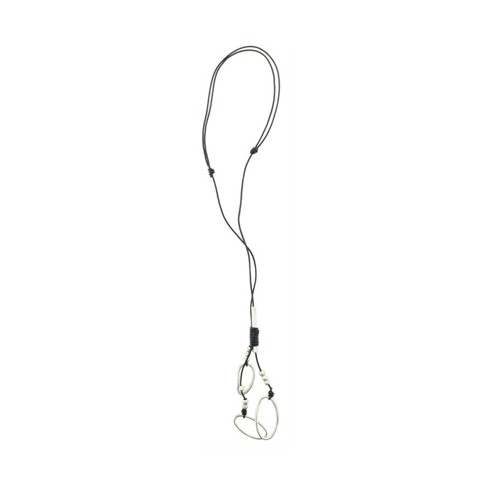COLLAR LARGO CUERO CUENTAS METAL