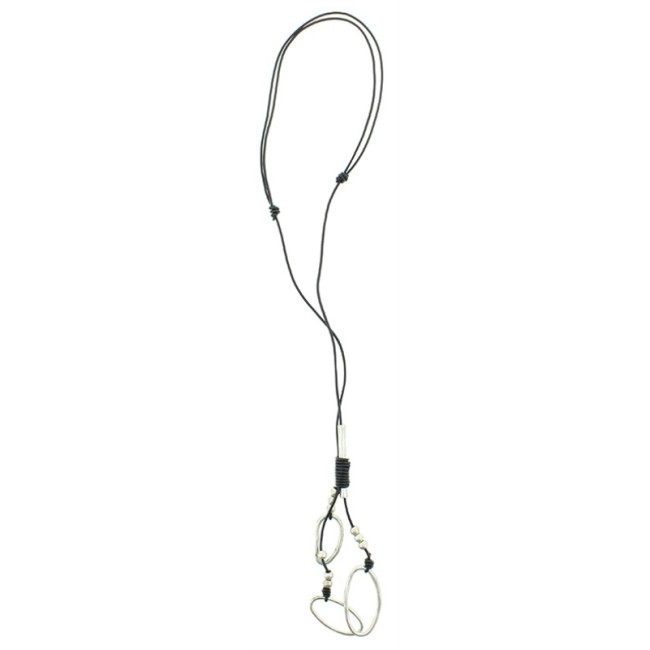 LONG LEATHER NECKLACE WITH METAL BEADS