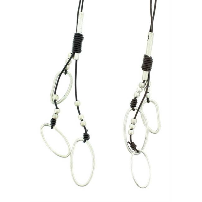 COLLAR LARGO CUERO CUENTAS METAL