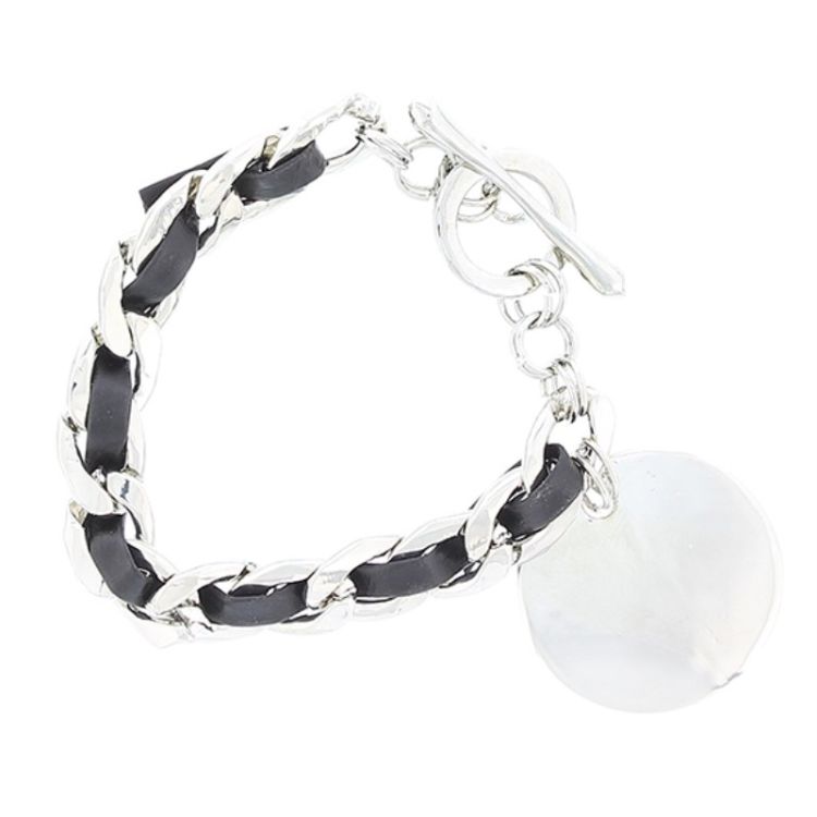 HANGING LEATHER CHAIN BRACELET. METAL