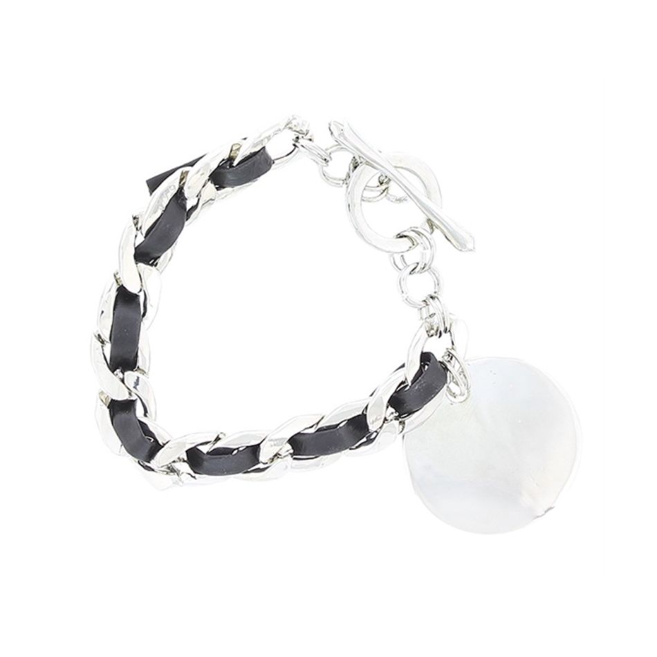 HANGING LEATHER CHAIN BRACELET. METAL