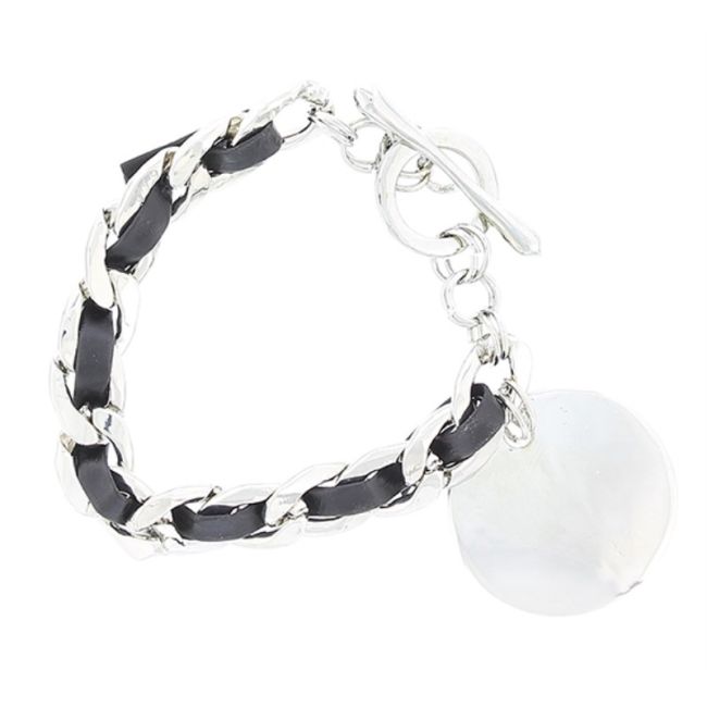 HANGING LEATHER CHAIN BRACELET. METAL
