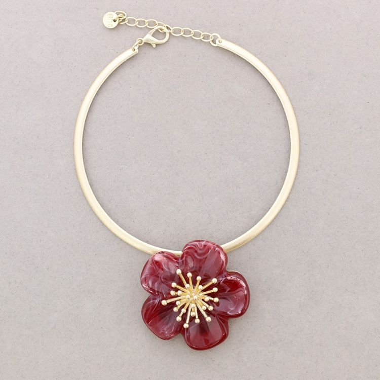 METAL RESIN FLOWER PENDANT SHORT NECKLACE
