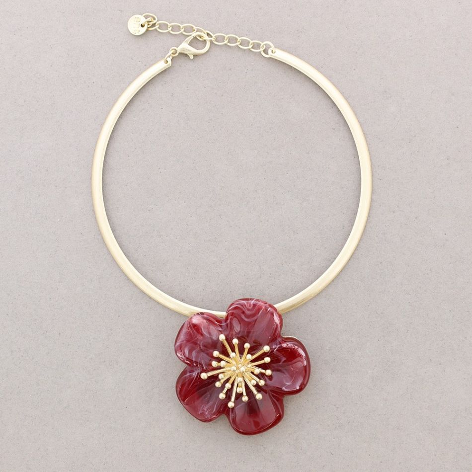METAL RESIN FLOWER PENDANT SHORT NECKLACE