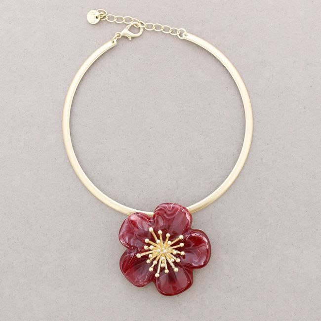 METAL RESIN FLOWER PENDANT SHORT NECKLACE