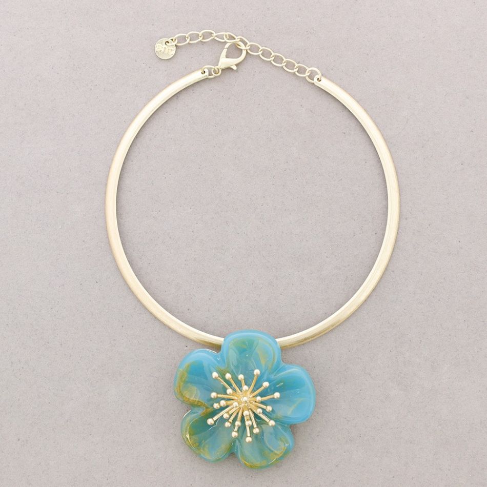 METAL RESIN FLOWER PENDANT SHORT NECKLACE