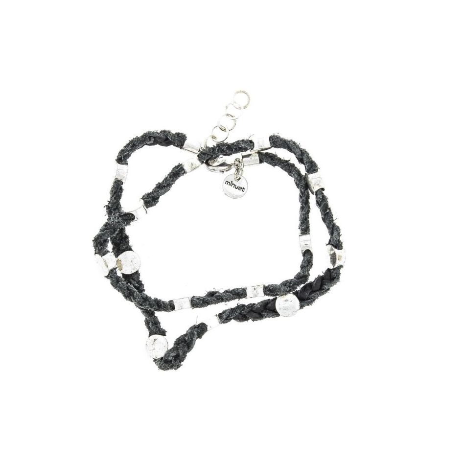 PULSERA CUERO CUENTAS METAL