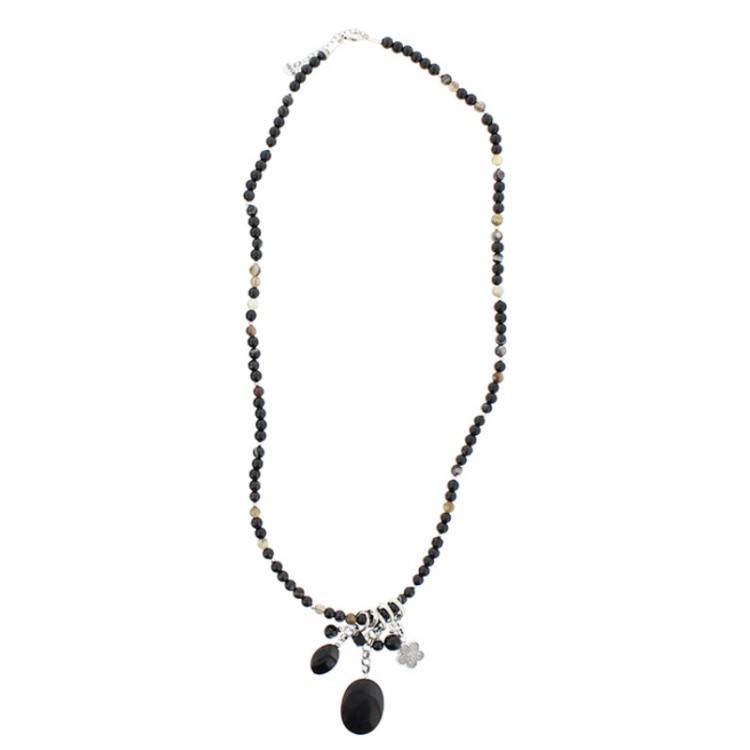 LONG NECKLACE METAL STONE BEADS