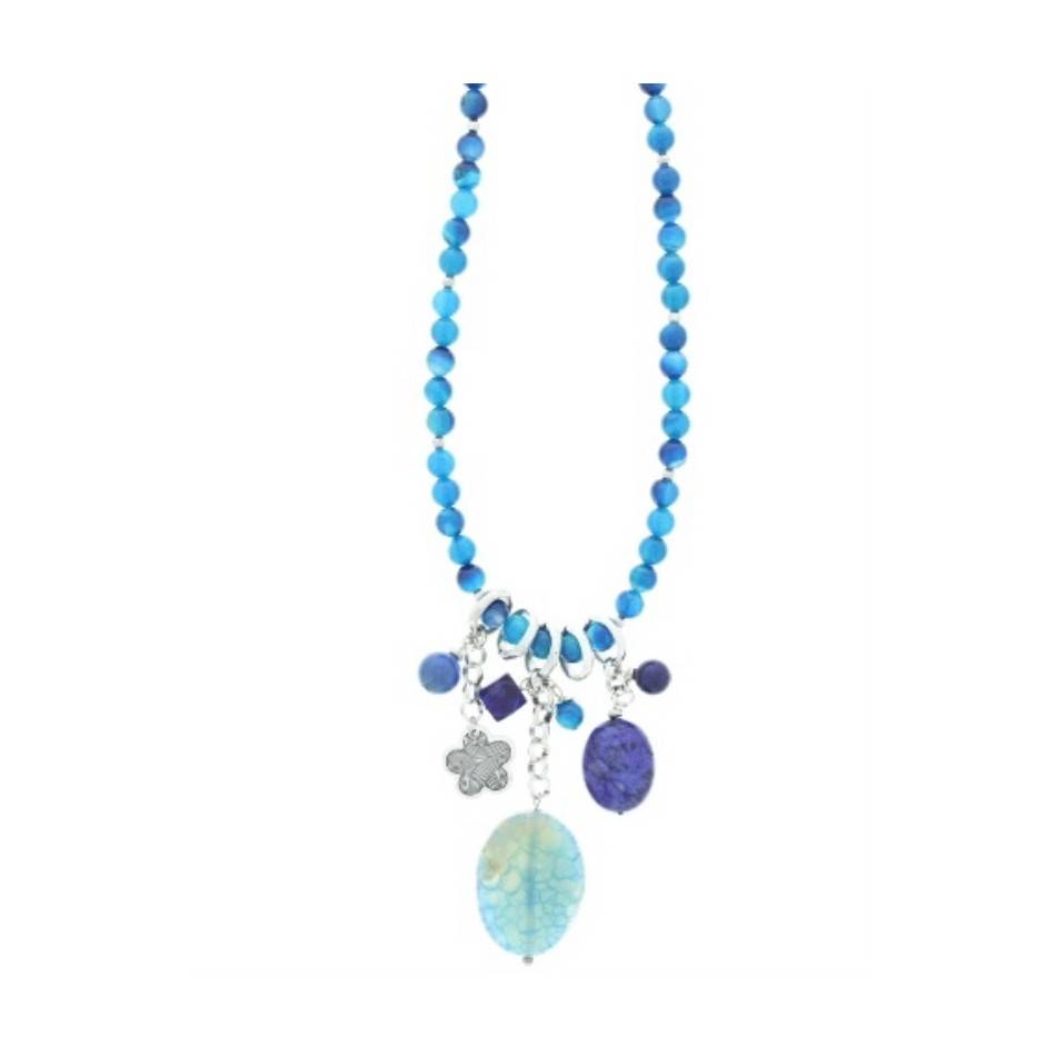 LONG NECKLACE METAL STONE BEADS
